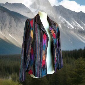 VTG Anu by Natural Tapestry Jacket Women S Colorful Art to Wear Boho Indie Artsy